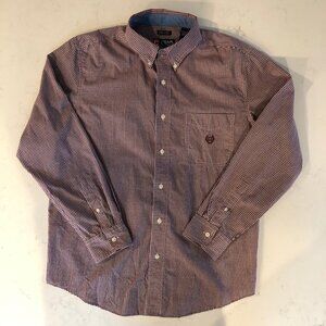 Chaps Lg Slv Button Down Regular Fit Check Cotton/Poly Blend Shirt Burgundy Sz L